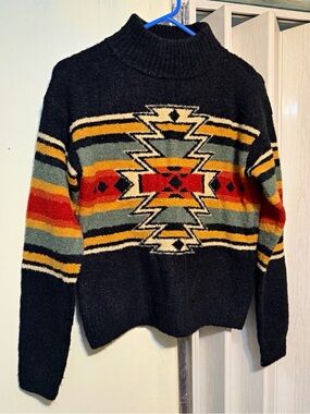 Panhandle Geometric Sweater Black & Red Small